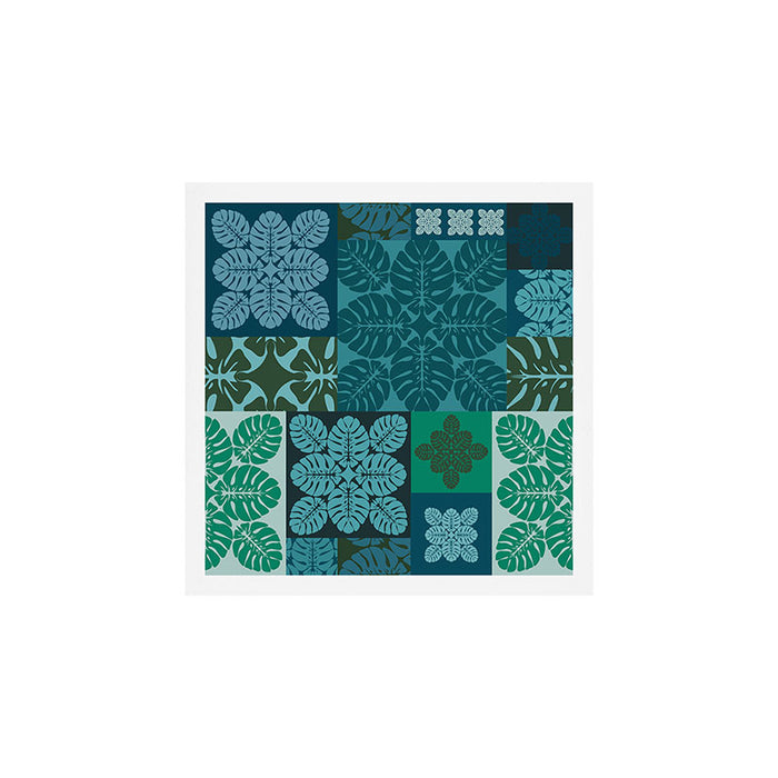 Hawaiian Monstera Quilt pattern Blues Art Print Gallery Image 1