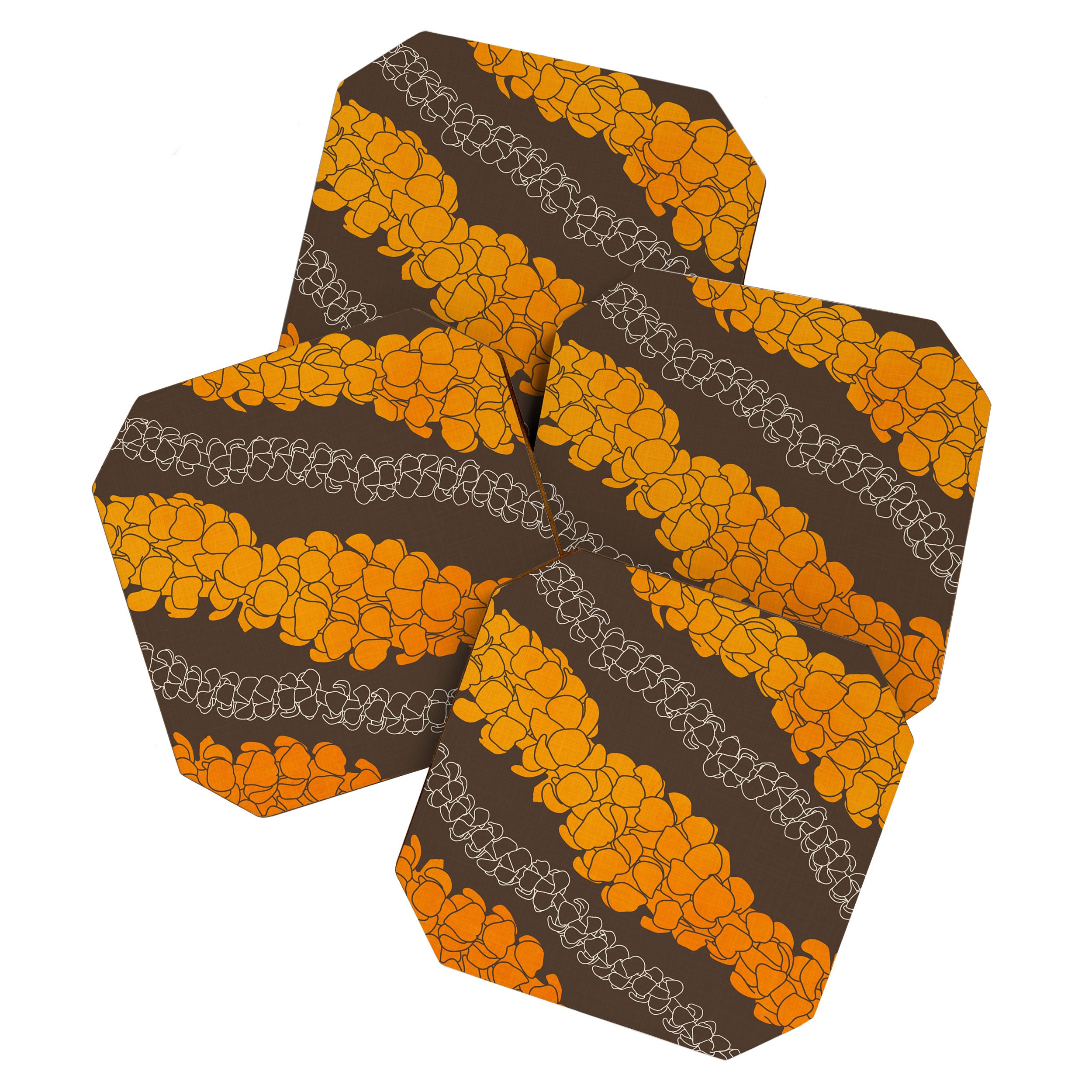 Hawaiian Puakenikeni lei on brown Coaster Gallery Image 1
