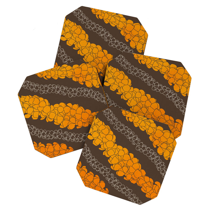 Hawaiian Puakenikeni lei on brown Coaster Gallery Image 1