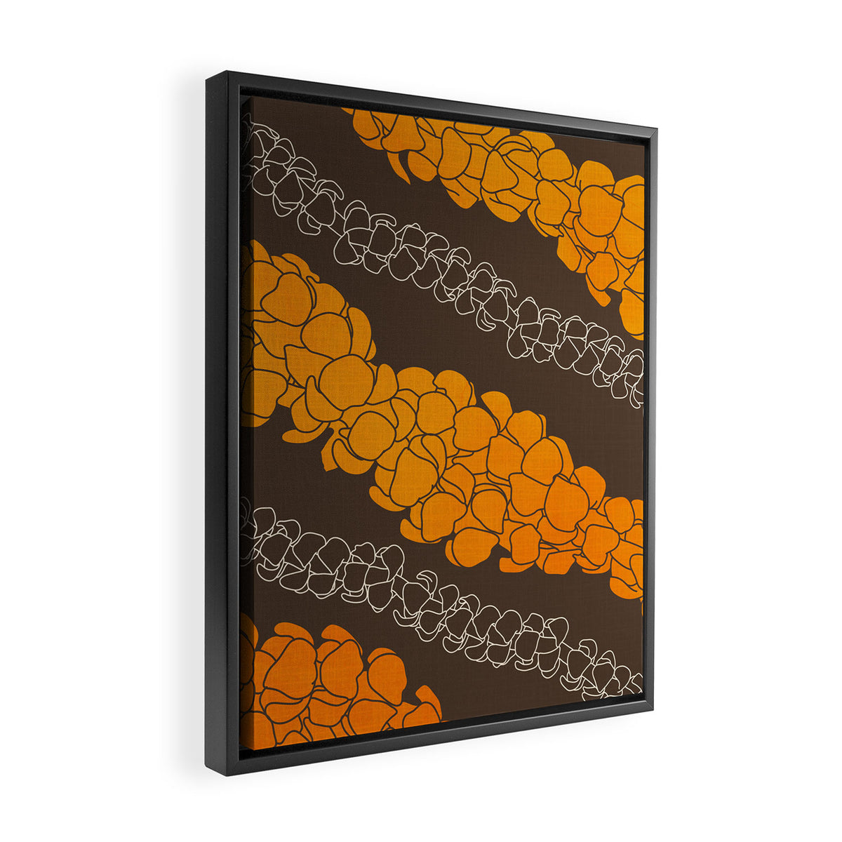 Hawaiian Puakenikeni lei on brown Framed Canvas Print Gallery Image 2