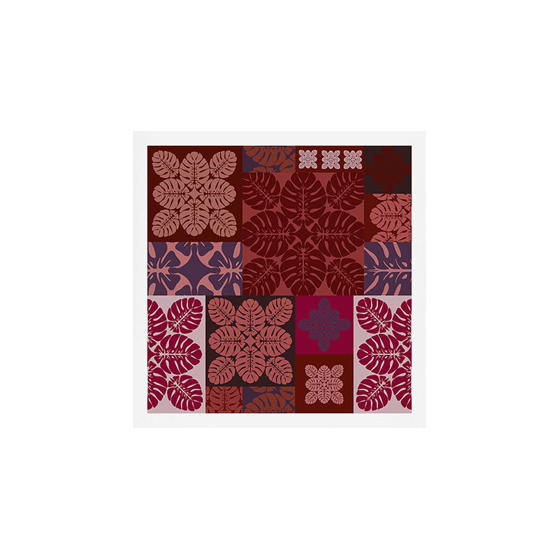 Hawaiian quilt Monstera pattern in maroon Art Print Gallery Image 1