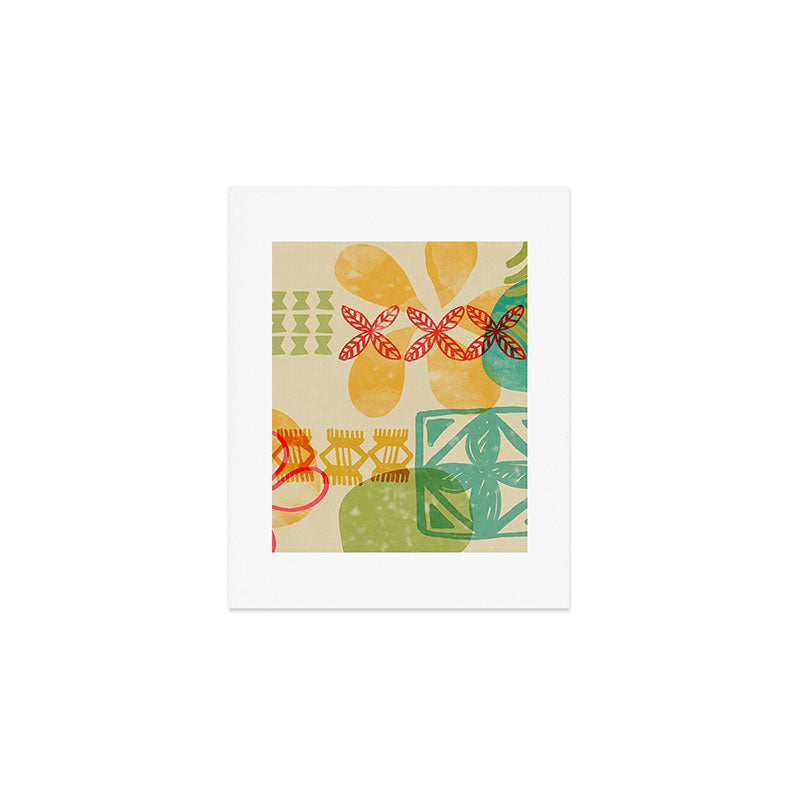 Modern 50s Tiki Party Throwback pattern Beige Art Print Gallery Image 1