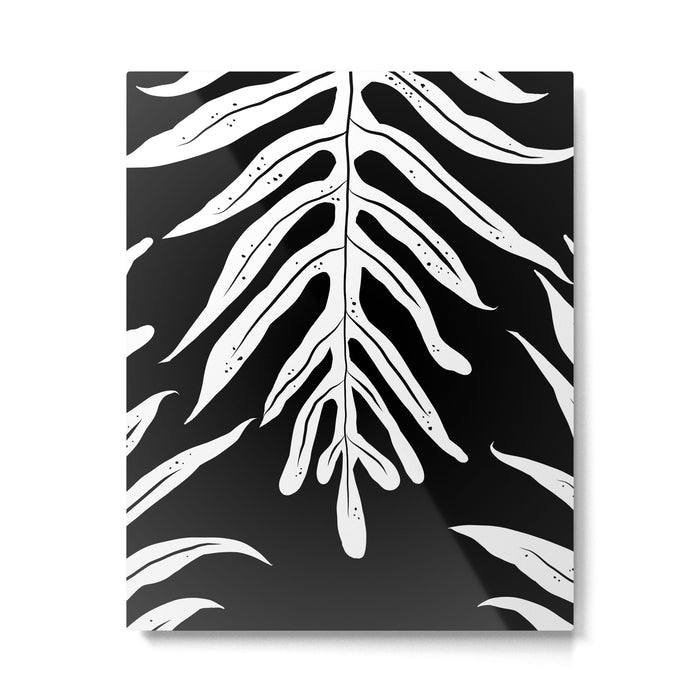 Modern Tropical Lau'ae -Monarch Fern Pattern on Black Metal Print Gallery Image 1