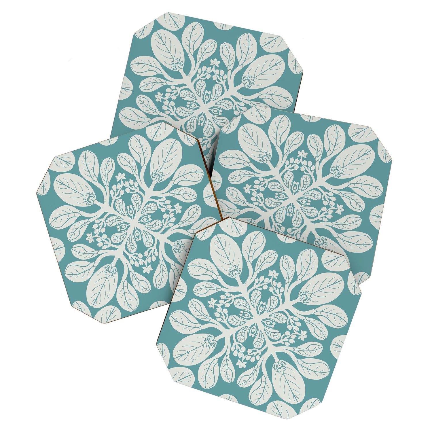 Naupaka hawaiian quilt design on dusty teal  Coaster Gallery Image 1