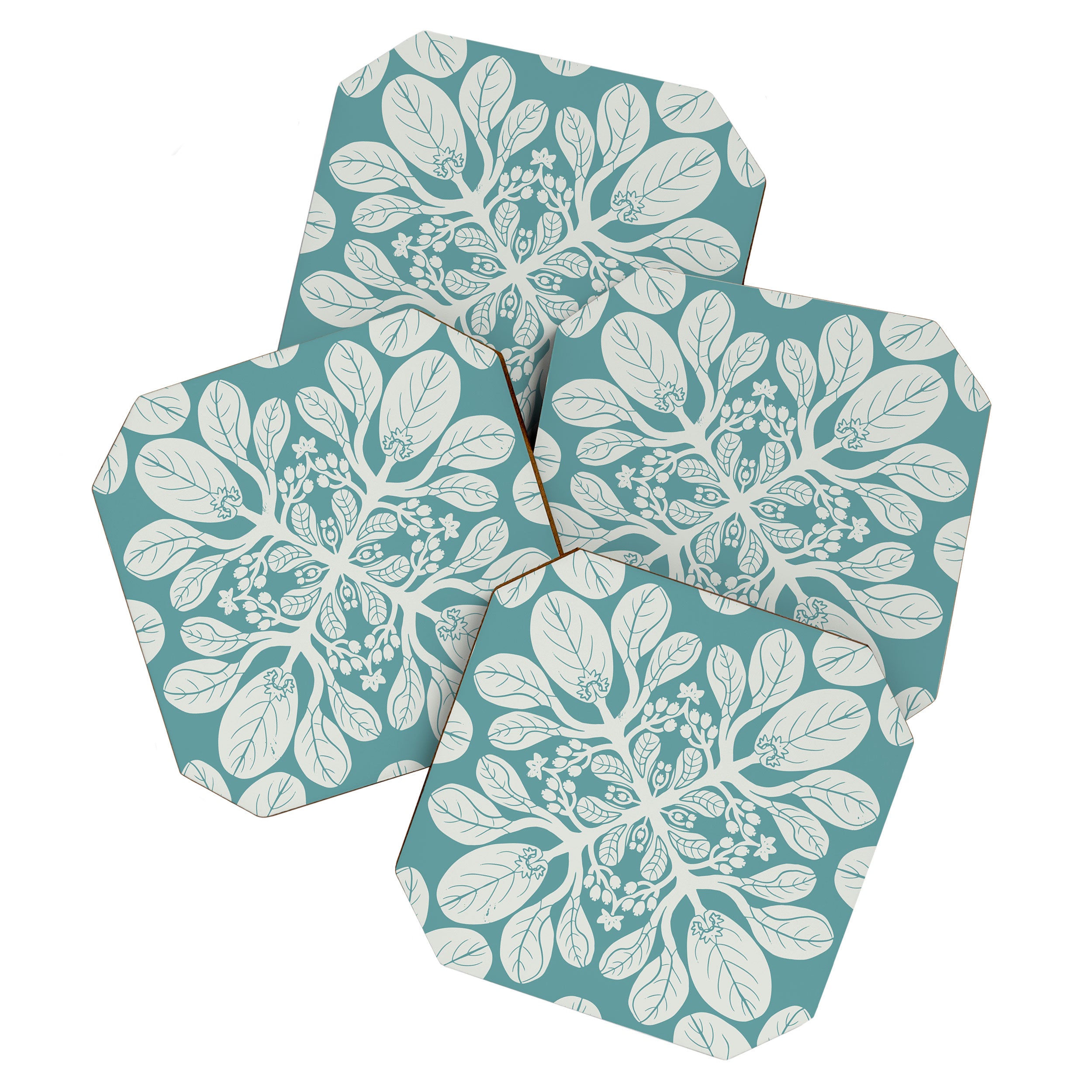 Naupaka hawaiian quilt design on dusty teal  Coaster Gallery Image 1