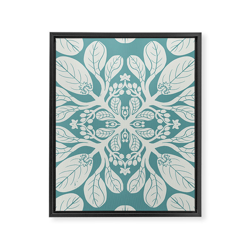 Naupaka hawaiian quilt design on dusty teal  Framed Canvas Print Gallery Image 8