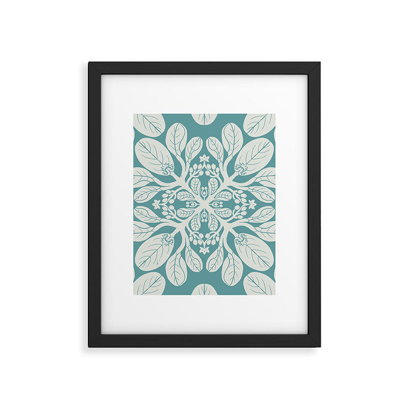 Naupaka hawaiian quilt design on dusty teal  Framed Art Print Gallery Image 6