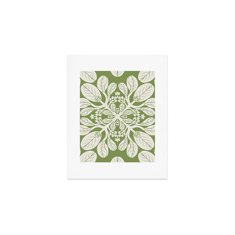 Naupaka Hawaiian quilt pattern in sage and beige Art Print Gallery Image 1