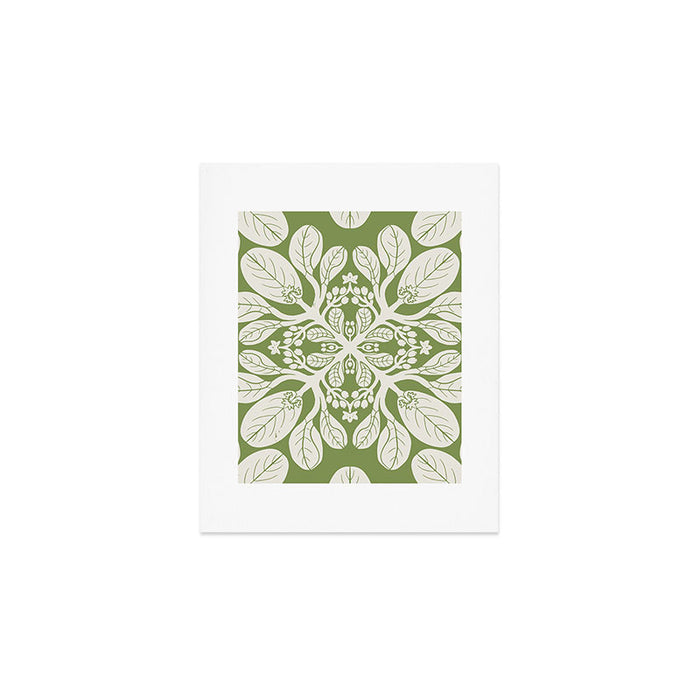 Naupaka Hawaiian quilt pattern in sage and beige Art Print Gallery Image 1