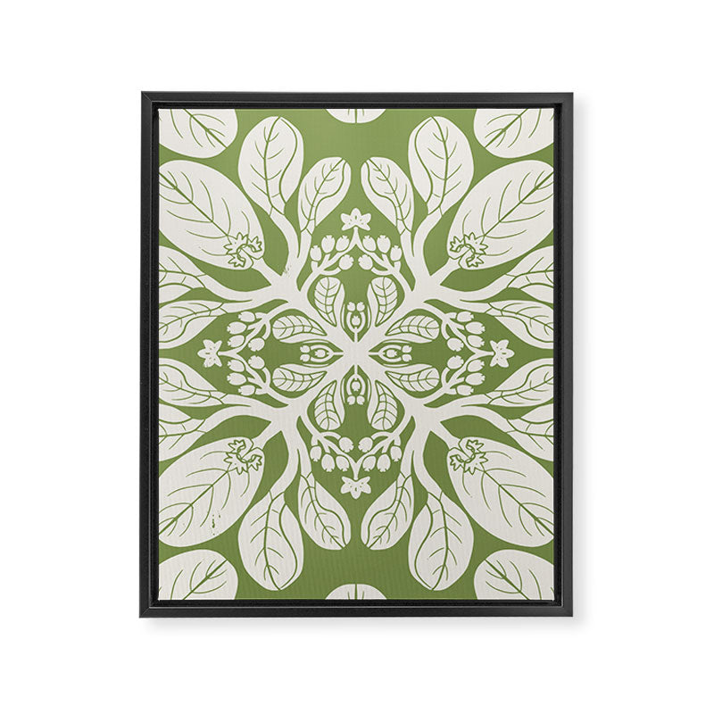 Naupaka Hawaiian quilt pattern in sage and beige Framed Canvas Print Gallery Image 8