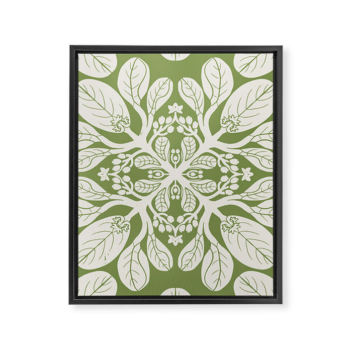 Naupaka Hawaiian quilt pattern in sage and beige Framed Canvas Print Gallery Image 1