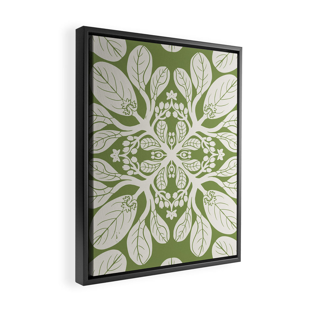 Naupaka Hawaiian quilt pattern in sage and beige Framed Canvas Print Gallery Image 2