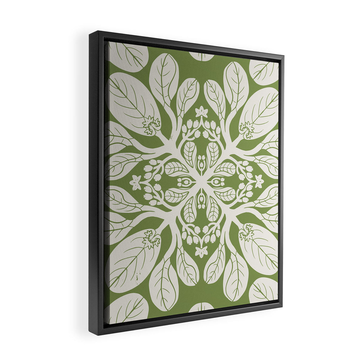 Naupaka Hawaiian quilt pattern in sage and beige Framed Canvas Print Gallery Image 2