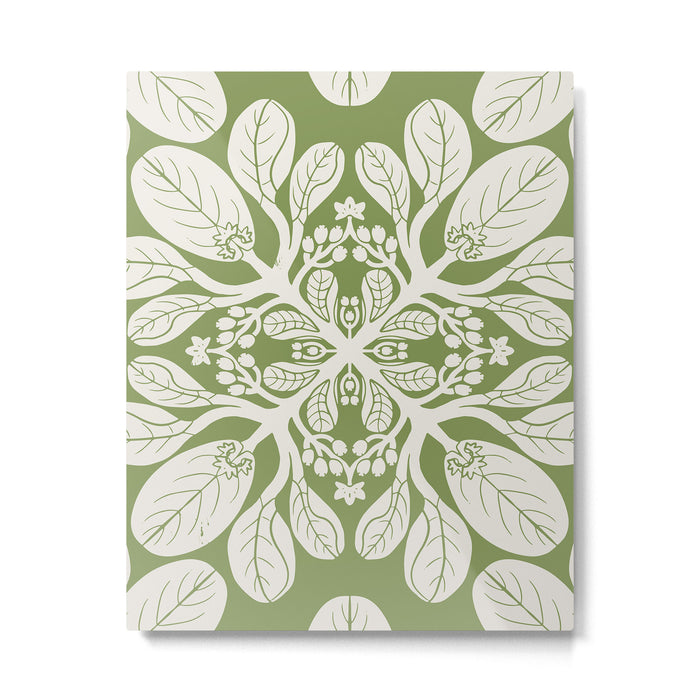 Naupaka Hawaiian quilt pattern in sage and beige Metal Print Gallery Image 1