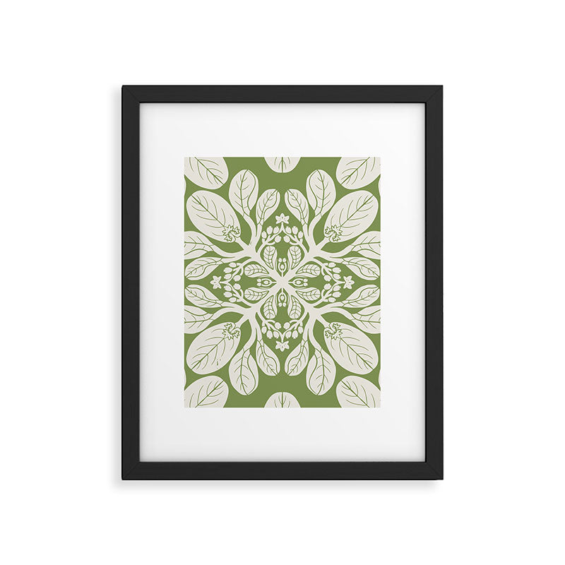 Naupaka Hawaiian quilt pattern in sage and beige Framed Art Print Gallery Image 6