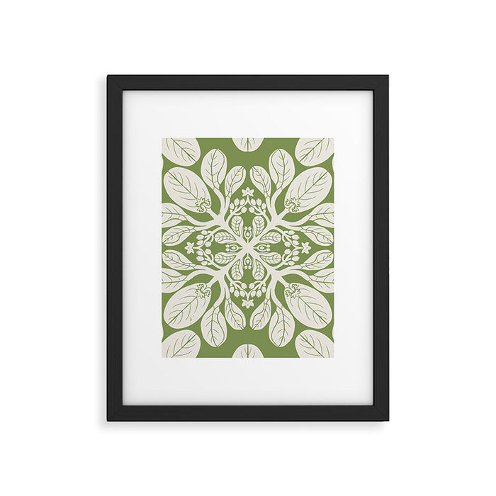 Naupaka Hawaiian quilt pattern in sage and beige Framed Art Print Gallery Image 1