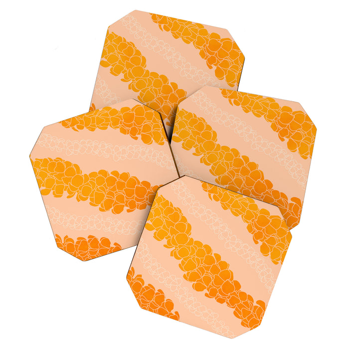 Puakenikeni leis on coral pink Coaster Gallery Image 1