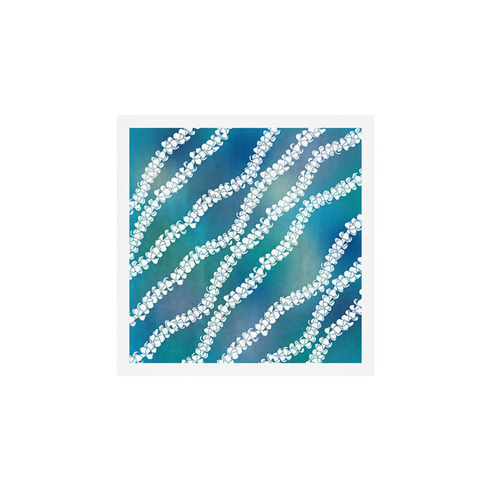 Puakenikeni single lei art on blue Art Print Gallery Image 1