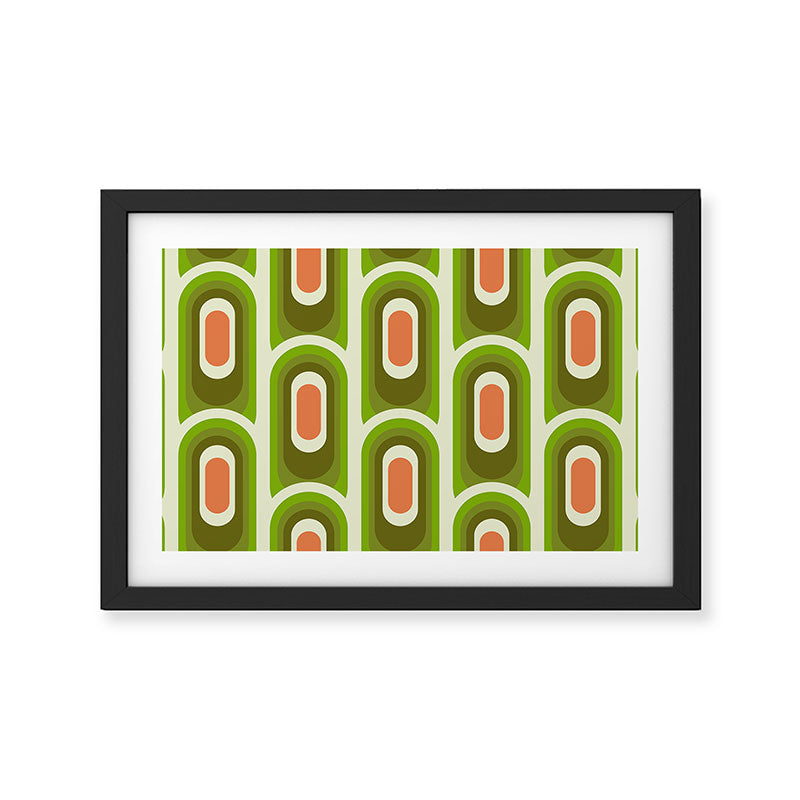retro aesthetic 60s 70s pattern 45c green Framed Art Print Gallery Image 2