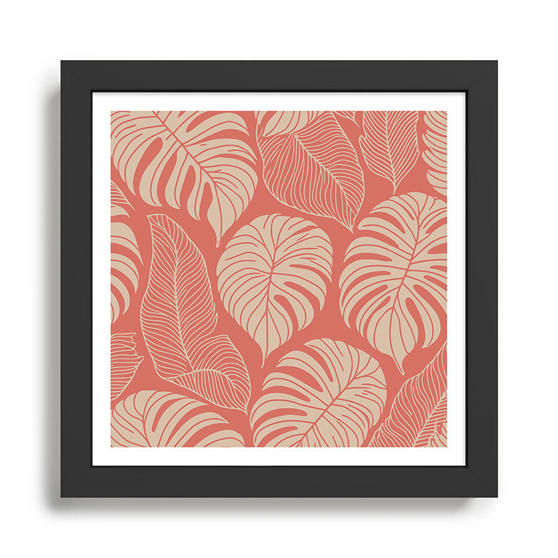 Tropical Leaves on Boho beachy coral Framed Art Print Gallery Image 1