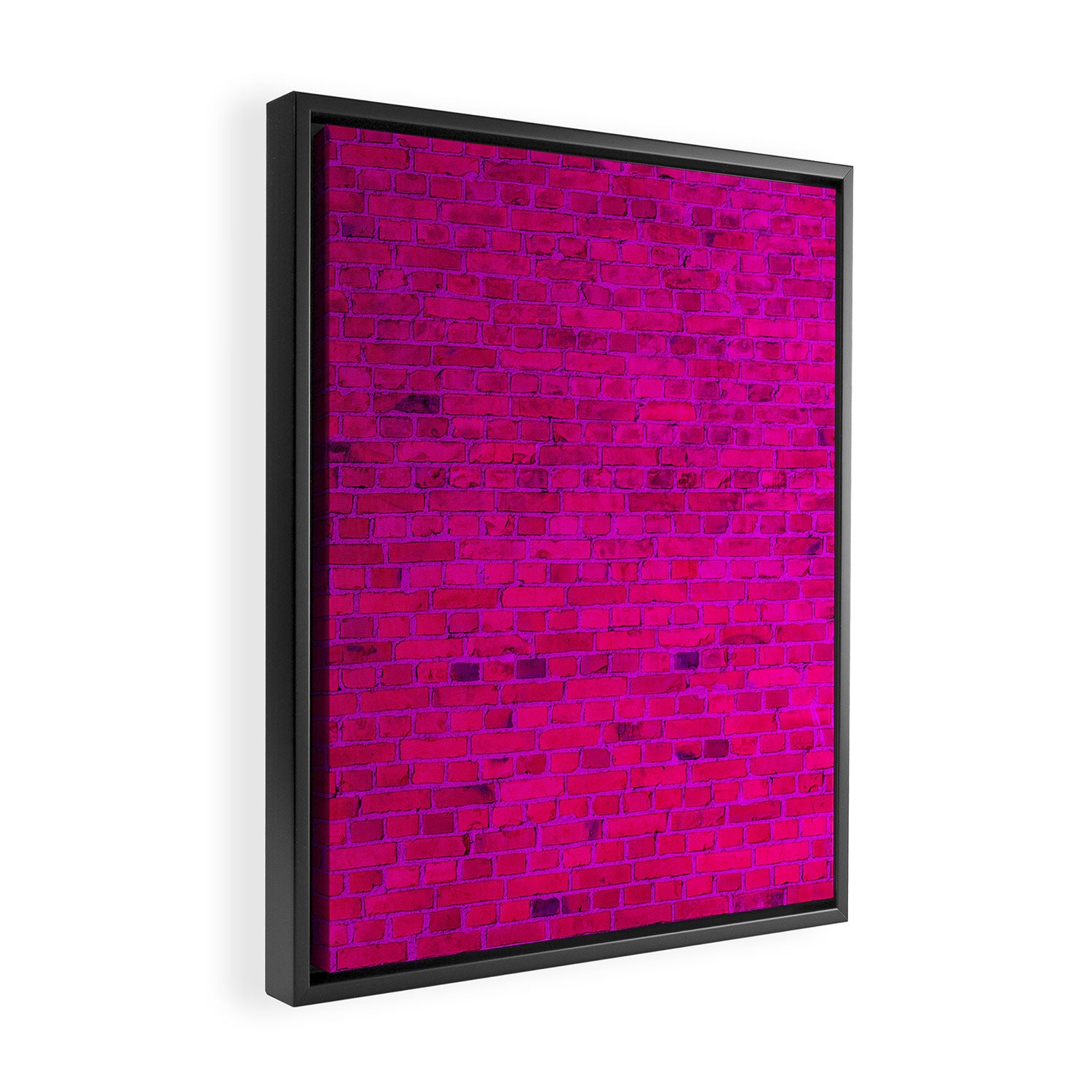 Bright Neon Hot Pink Fuchsia Brick Wall Framed Canvas Print Gallery Image 2