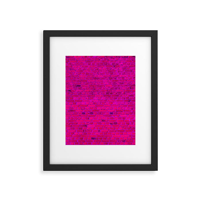 Bright Neon Hot Pink Fuchsia Brick Wall Framed Art Print Gallery Image 1
