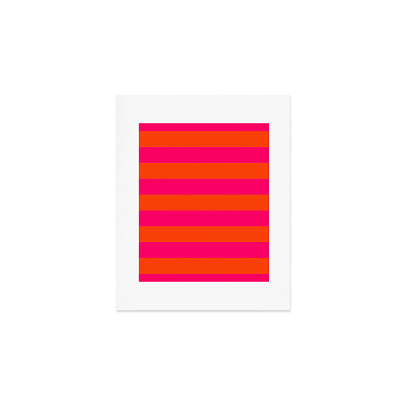 Bright Neon Pink and Orange Horizontal Cabana Tent Stripes Art Print Gallery Image 1