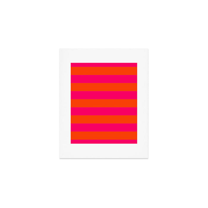 Bright Neon Pink and Orange Horizontal Cabana Tent Stripes Art Print Gallery Image 1