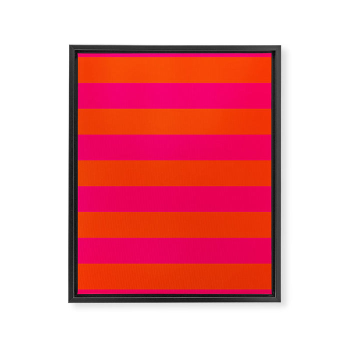 Bright Neon Pink and Orange Horizontal Cabana Tent Stripes Framed Canvas Print Gallery Image 1