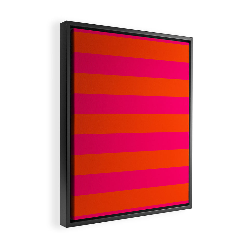 Bright Neon Pink and Orange Horizontal Cabana Tent Stripes Framed Canvas Print Gallery Image 2
