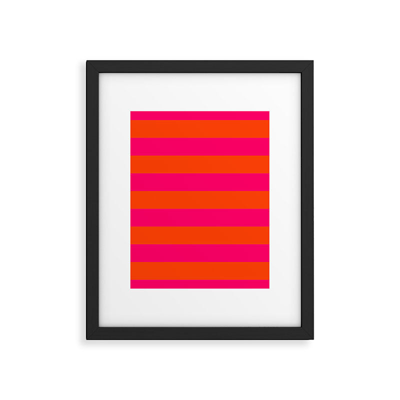 Bright Neon Pink and Orange Horizontal Cabana Tent Stripes Framed Art Print Gallery Image 6