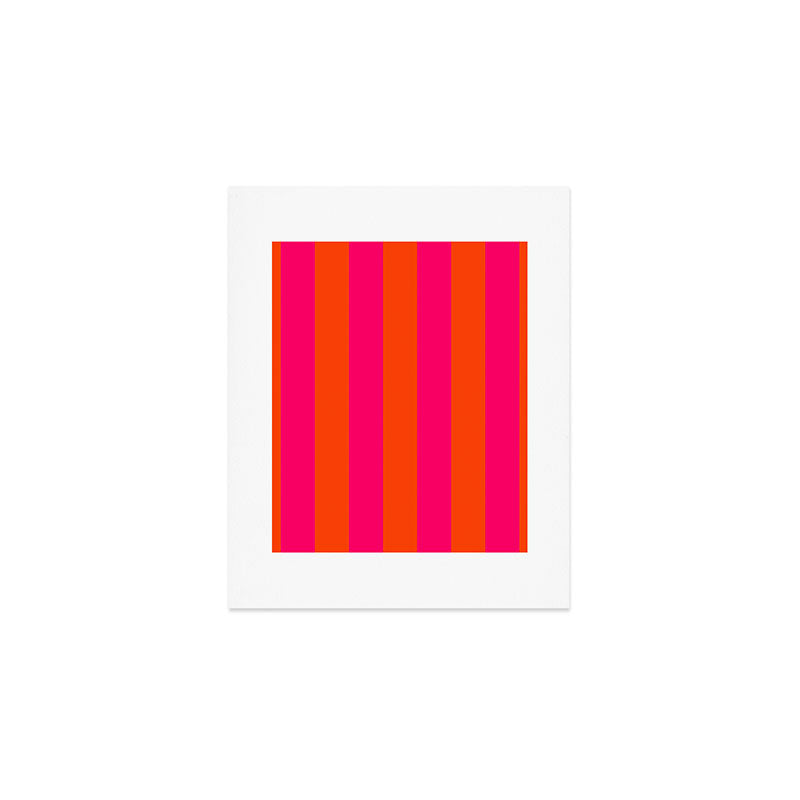 Bright Neon Pink and Orange Vertical Cabana Tent Stripes Art Print Gallery Image 1