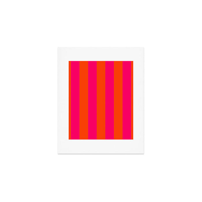 Bright Neon Pink and Orange Vertical Cabana Tent Stripes Art Print Gallery Image 1
