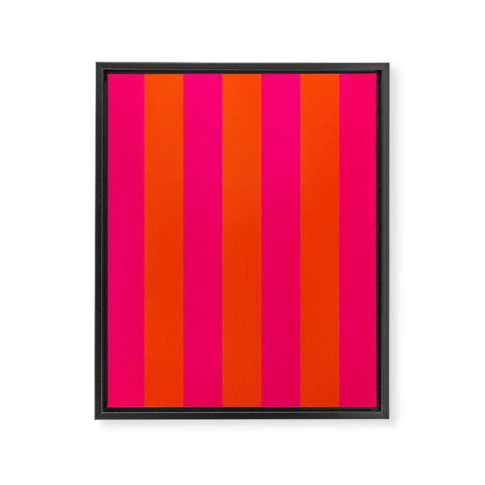 Bright Neon Pink and Orange Vertical Cabana Tent Stripes Framed Canvas Print Gallery Image 1