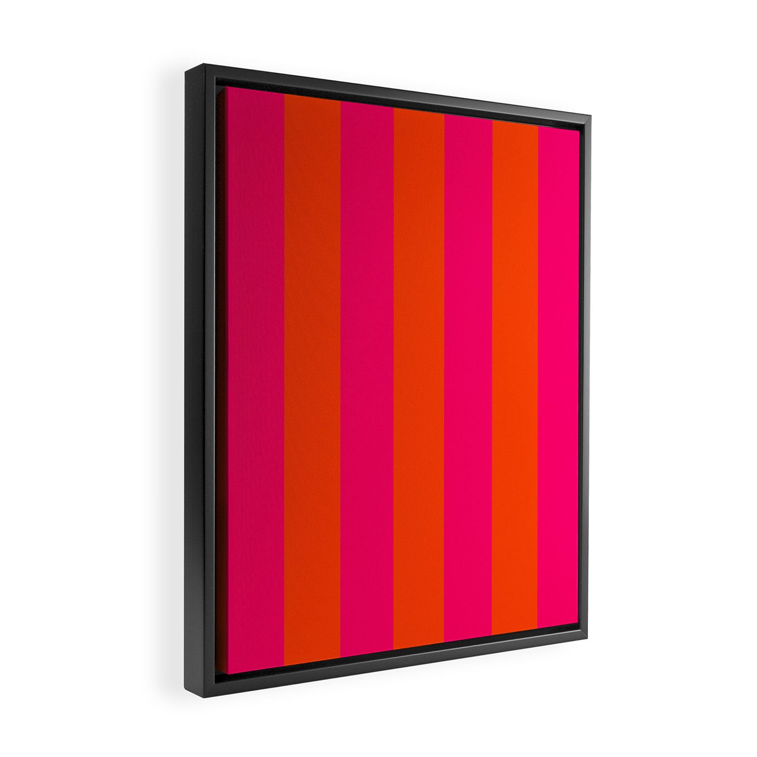 Bright Neon Pink and Orange Vertical Cabana Tent Stripes Framed Canvas Print Gallery Image 2