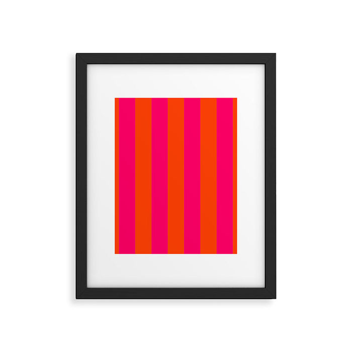 Bright Neon Pink and Orange Vertical Cabana Tent Stripes Framed Art Print Gallery Image 1