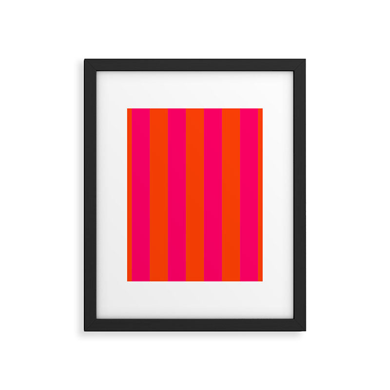 Bright Neon Pink and Orange Vertical Cabana Tent Stripes Framed Art Print Gallery Image 6