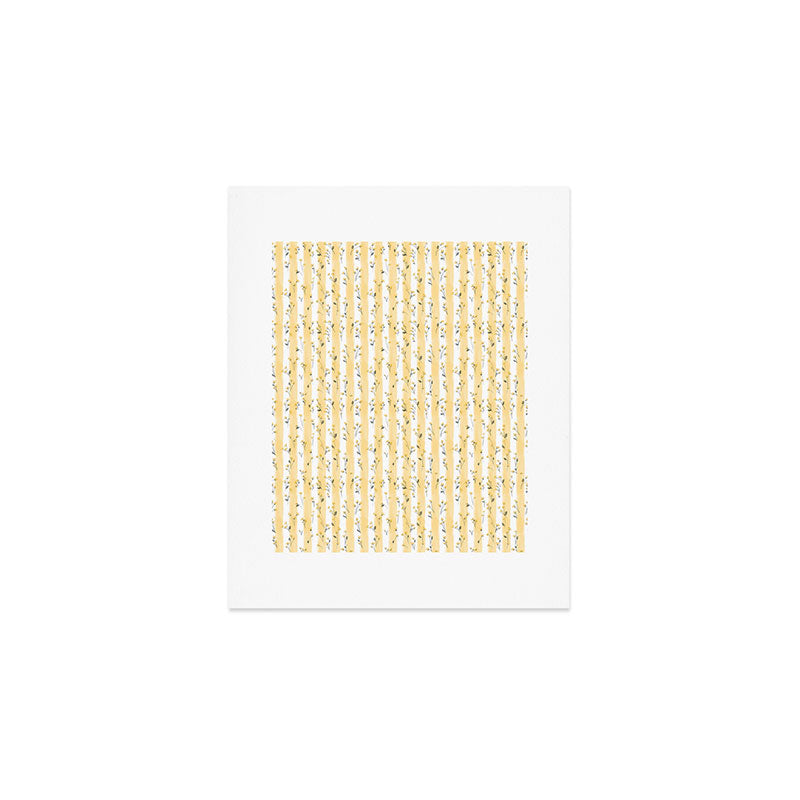 Buttercup Yellow Flower Blossoms on Butter Yellow Streaky Stripes Art Print Gallery Image 1