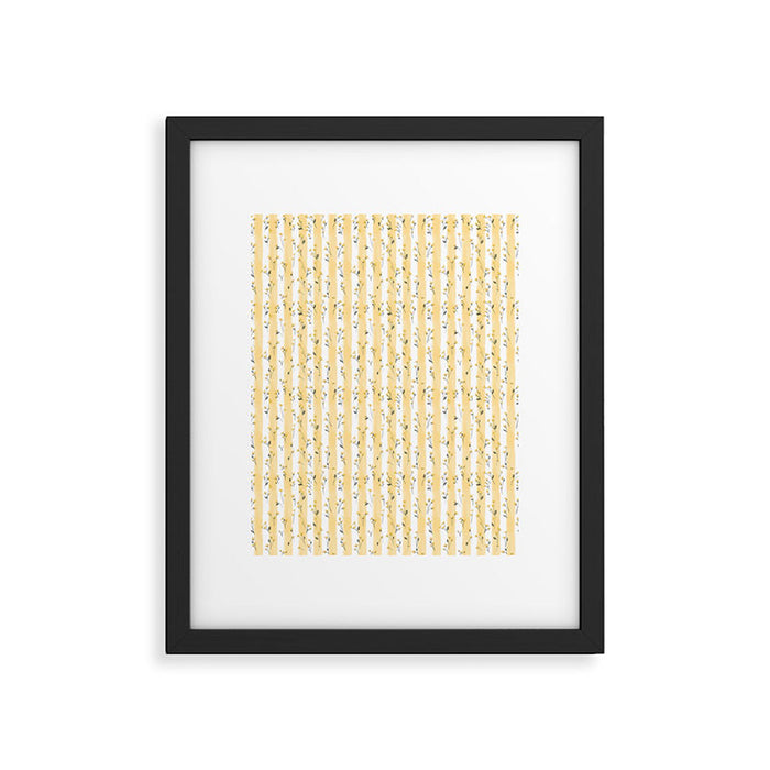 Buttercup Yellow Flower Blossoms on Butter Yellow Streaky Stripes Framed Art Print Gallery Image 1