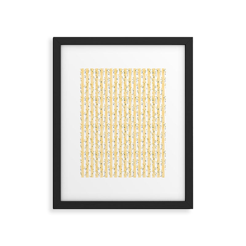 Buttercup Yellow Flower Blossoms on Butter Yellow Streaky Stripes Framed Art Print Gallery Image 6