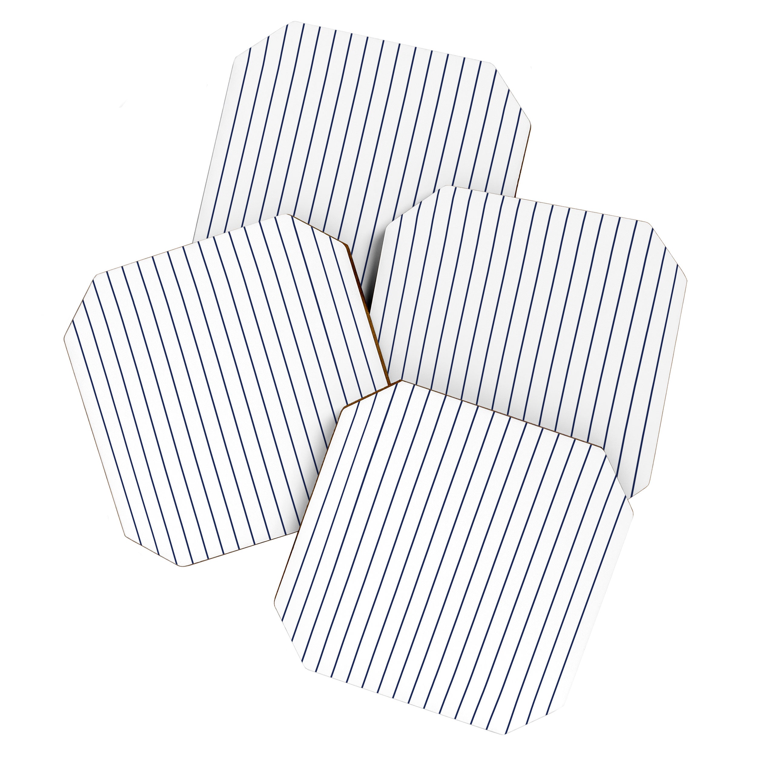 Classic Blue Baseball Stripe Lines On White Coaster Gallery Image 1