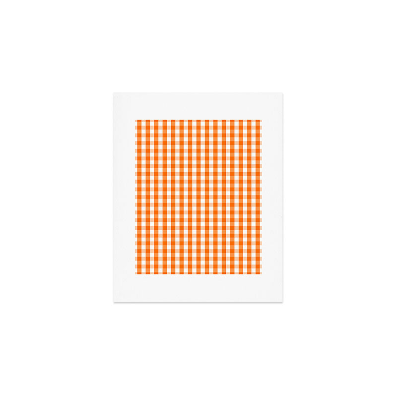Classic Pumpkin Orange and White Gingham Check Pattern Art Print Gallery Image 1
