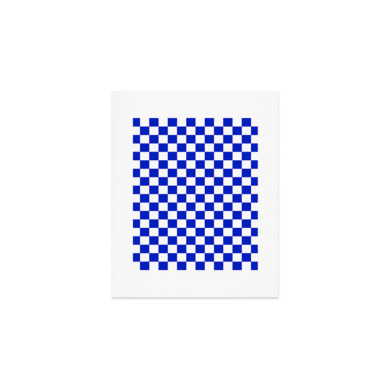 Cobalt Blue and White Checkerboard Pattern Art Print Gallery Image 1
