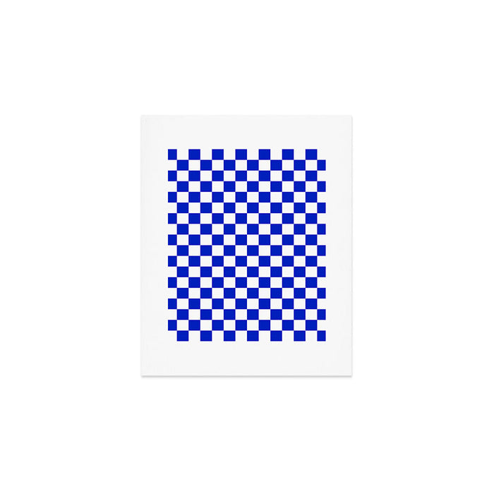 Cobalt Blue and White Checkerboard Pattern Art Print Gallery Image 1