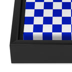 Cobalt Blue and White Checkerboard Pattern Framed Canvas Print Gallery Image 3