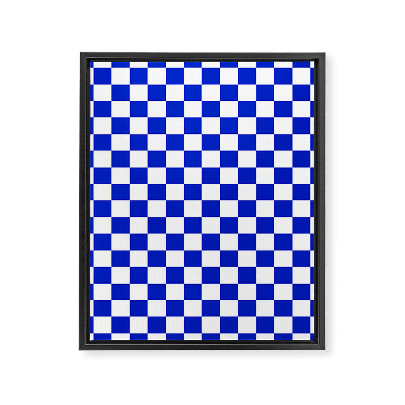 Cobalt Blue and White Checkerboard Pattern Framed Canvas Print Gallery Image 8