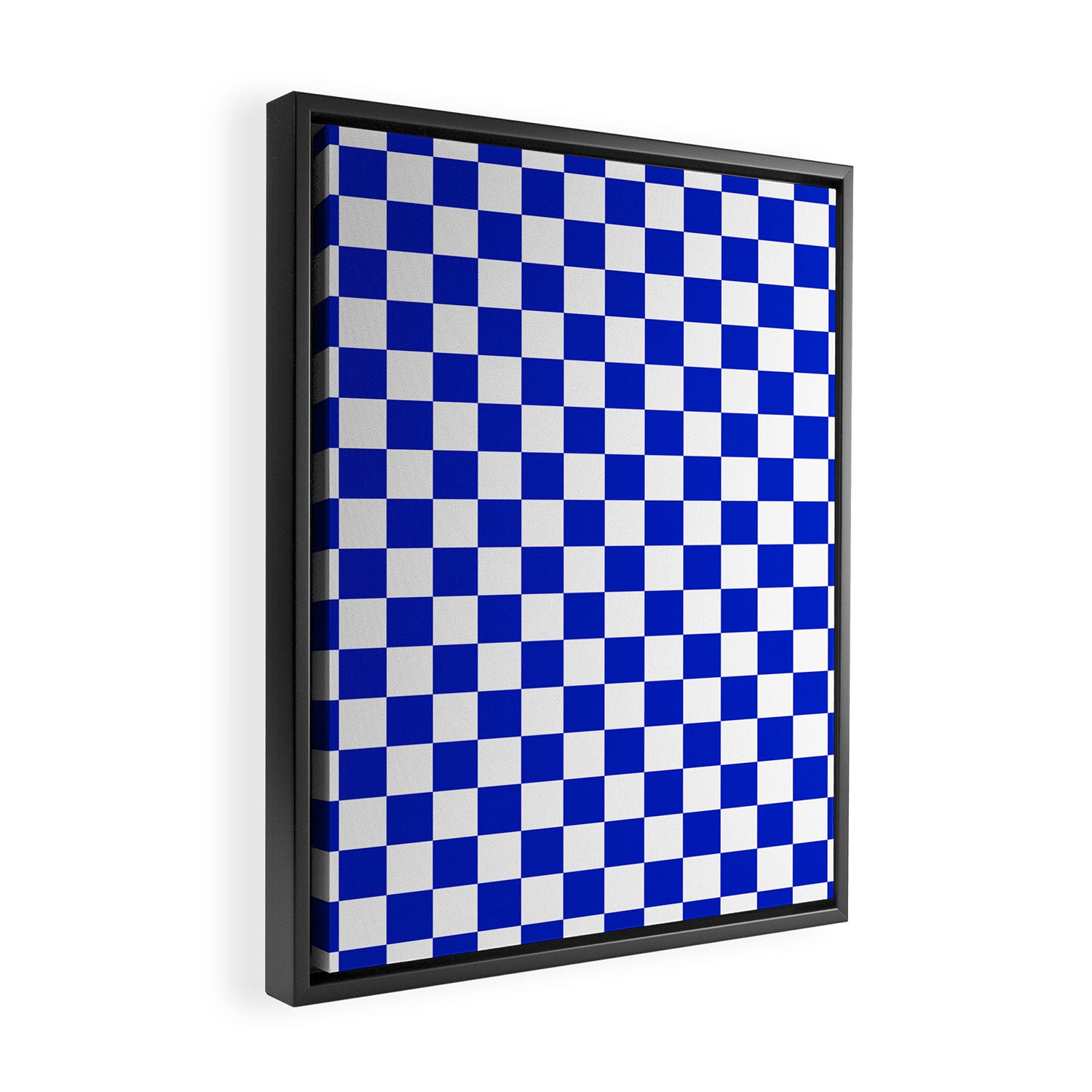 Cobalt Blue and White Checkerboard Pattern Framed Canvas Print Gallery Image 2