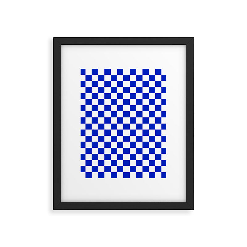 Cobalt Blue and White Checkerboard Pattern Framed Art Print Gallery Image 6