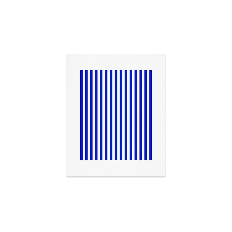 Cobalt Blue and White Vertical Deck Chair Stripe Art Print Gallery Image 1