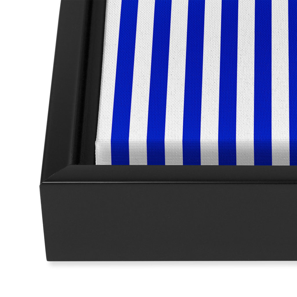 Cobalt Blue and White Vertical Deck Chair Stripe Framed Canvas Print Gallery Image 3